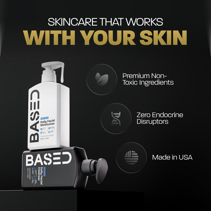 BASED Daily Skincare Duo | Purifying Face Wash + Restoring Moisturizer | Built For All Skin Types | 100% Non-Toxic, Healthy Ingredients | Hormone Safe - ZERO Endocrine Disruptors
