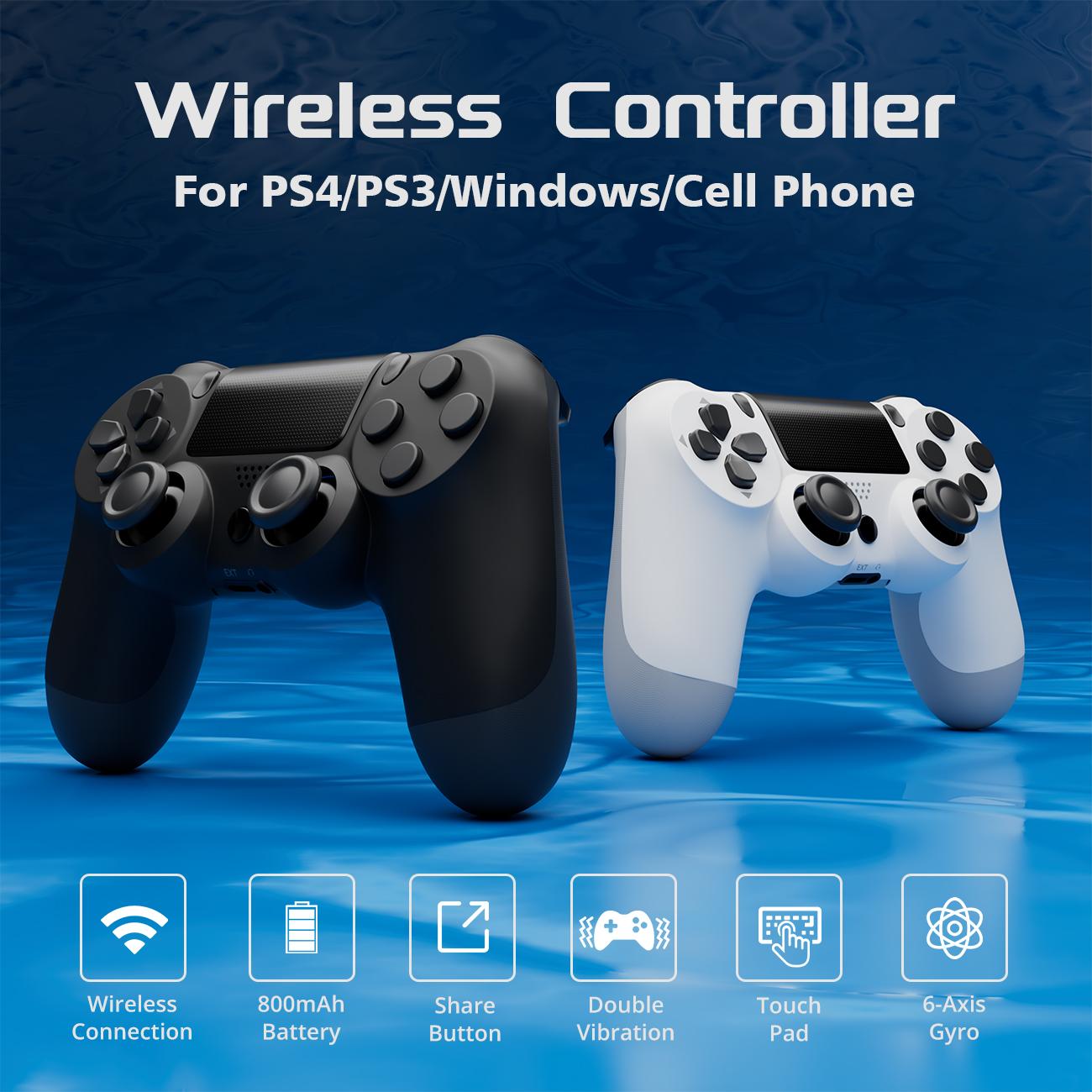 2 Pack Wireless Game Controller for PS4/PC/Android/iOS, With Double Vibration, Six Axis Gyro, Classic layout, Touch Pad, Speaker, PS4 accessories