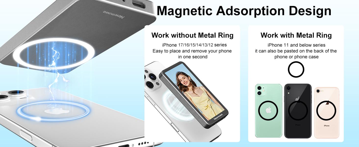 Newmowa Touchscreen Phone Vlog Selfie Monitor Screen, Magnetic Wireless Back Camera Selfie Monitor with Focus Adjustment ONLY for iPhone, Support 4K 30fps Wireless Recording for iPhone 15/16/17 TikTok YouTube Instagram