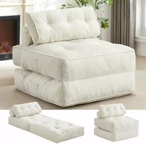 ONBRILL Folding Sofa Bed with Pillow, Convertible Sleeper Chair with Back Support, Corduroy Portable Fold Out Chair Bed, Comfy Floor Sofa Lounge for Living Room, Single