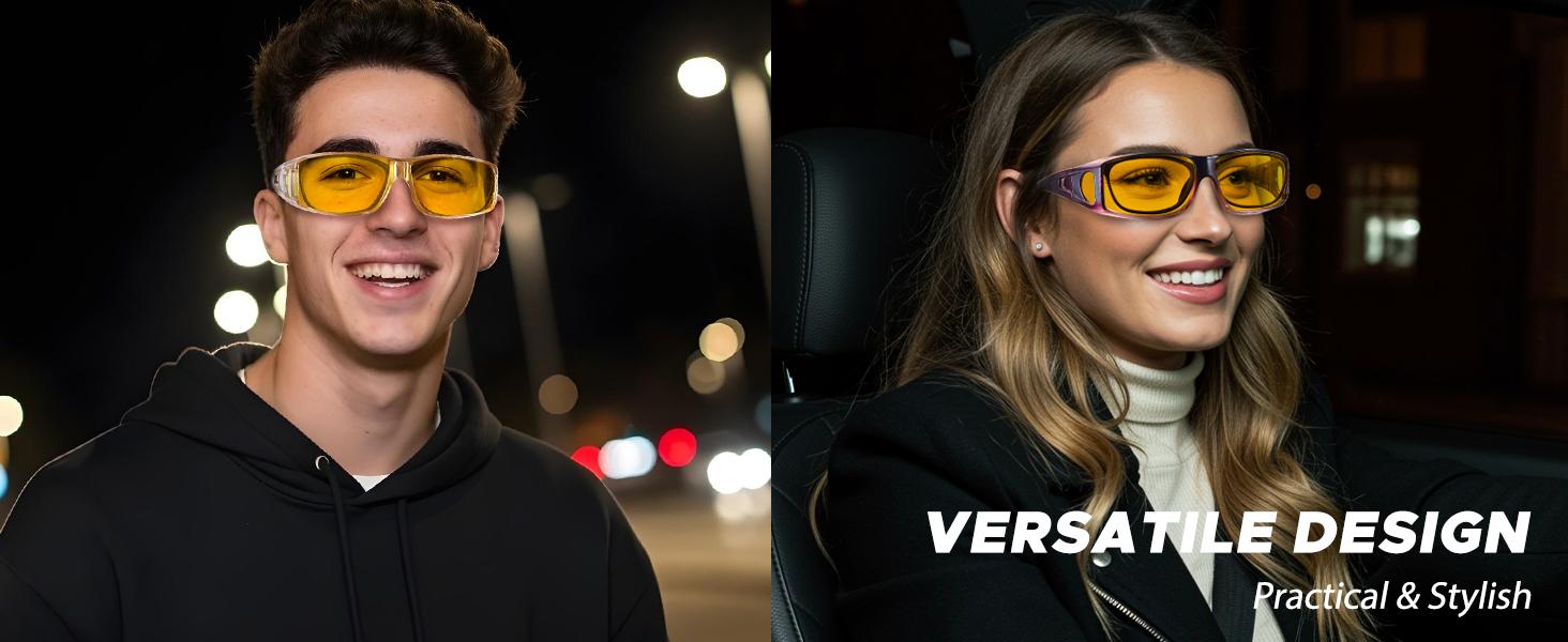 【Friend’s Pick】LVIOE Around Night-Vision Glasses, Fit Over Prescription Glasses with Polarized Yellow Lens Night-Driving Glasses