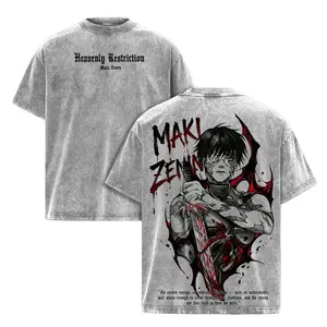 Maki Zenin Jujutsu Kaisen Vintage Washed Oversized T-Shirt – Dark Aesthetic Manga Graphic Tee in Premium Heavy Cotton, Unisex Streetwear Must-Have for JJK Season 3 Fans, Perfect Merch Gift Idea