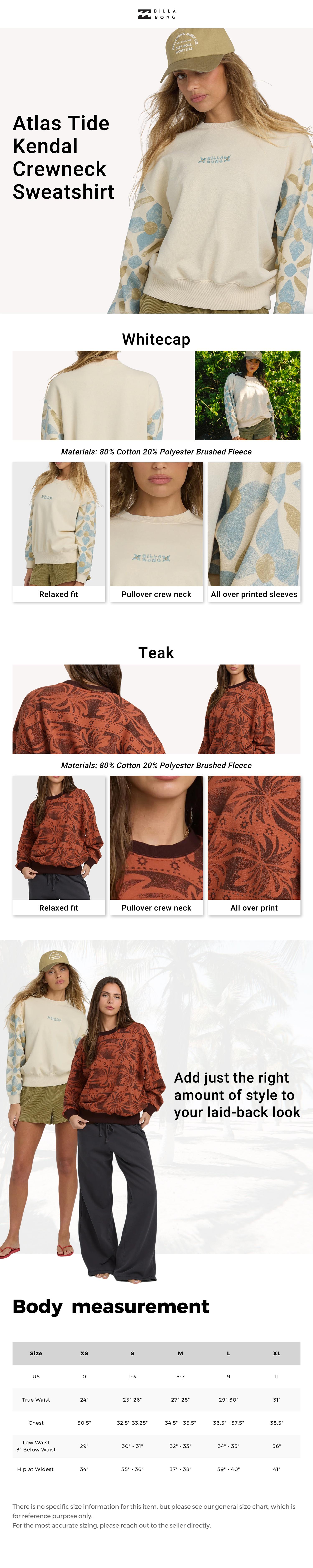 BILLABONG Atlas Tide Kendal Crewneck Sweatshirt for Spring Break,80% Cotton,Pullover crew neck,Relaxed fit