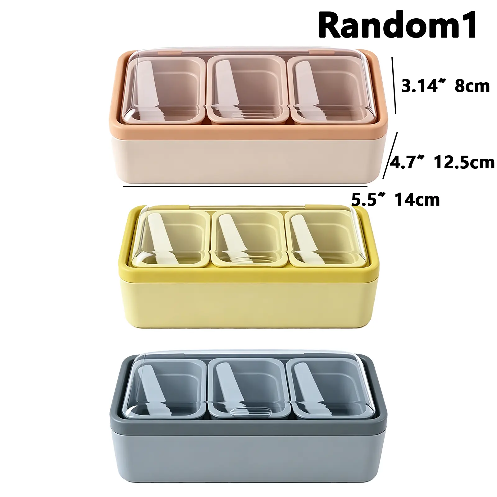 3Pcs Sealed Seasoning Storage Box with Lid & Spoon, Multi Grid Spice Condiment Container, Dustproof Salt Sugar Pepper Organizer for Kitchen Countertop Cafe