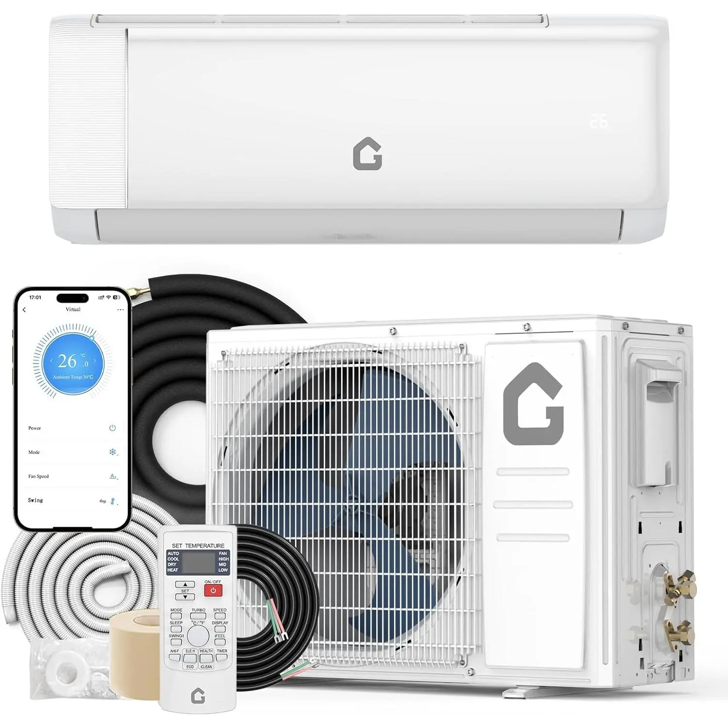 12,000 BTU 21 SEER2 Mini Split Air Conditioner & Heat Pump, Inverter Ductless System with WiFi, Cools 750 Sq. Ft, Complete Installation Kit, 208-230V