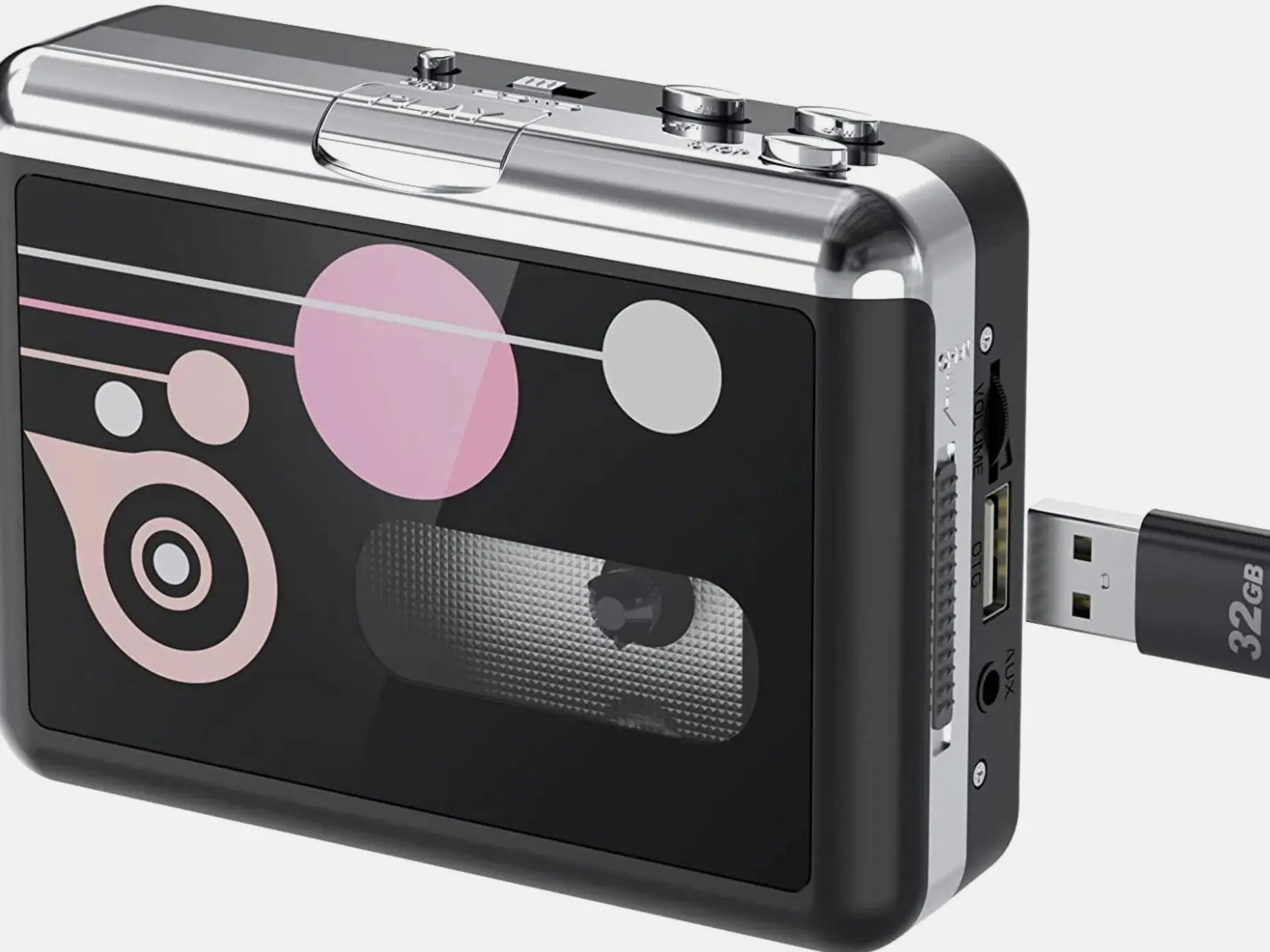 Compact Digital Portable Cassette Player Converter - USB Plug & Play, Auto Reverse, 3.5mm AUX Jack, Audio Recording, Auto & Manual Track Split, Built-in Volume Control, On-the-Go Audio Device