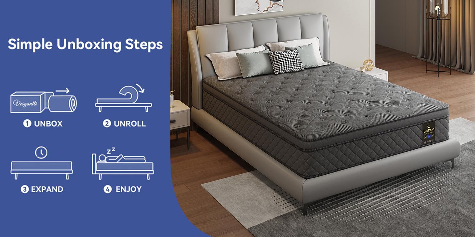 LayRoad 12/14 Inch Twin Full Queen King , Hybrid Memory Foam Mattress in a Box | Pocket Spring + Zoned Support | Soft and Comfortable, Pressure Relief, Medium Firmness, CertiPUR-US Certified(mattresses | queen size mattress | full size mattress)