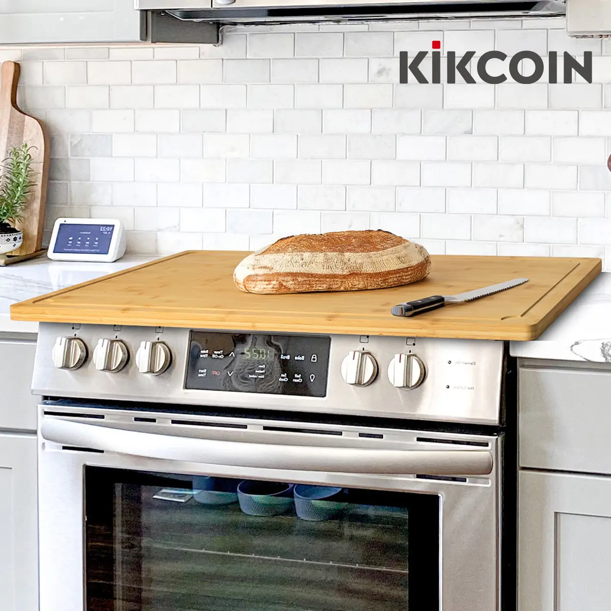 Kikcoin 2XL/4XL/5XL Extra Large  StoveTop Cover Bamboo Wooden Cutting Board,Noodle Board,Charcuterie Board,Pastry,Chopping Block,Handle,Juice Groove,Serving Food Tray,Kitchen 4XL:30"L*20"W Cooking,Knives Friendly Kitchenware Vegetable Oil