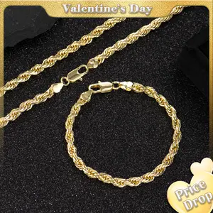 Holylegend 14K Gold-Plated Rope, Cuban, Figaro Set, 24"  Length, Necklaces & Bracelet,Cuban link chain