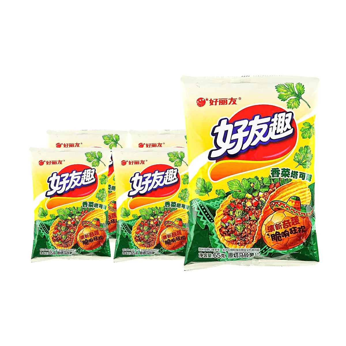 5 Pack ORION Cilantro Taco Potato Chips 2.29 oz - Korean Snack Bold Flavor