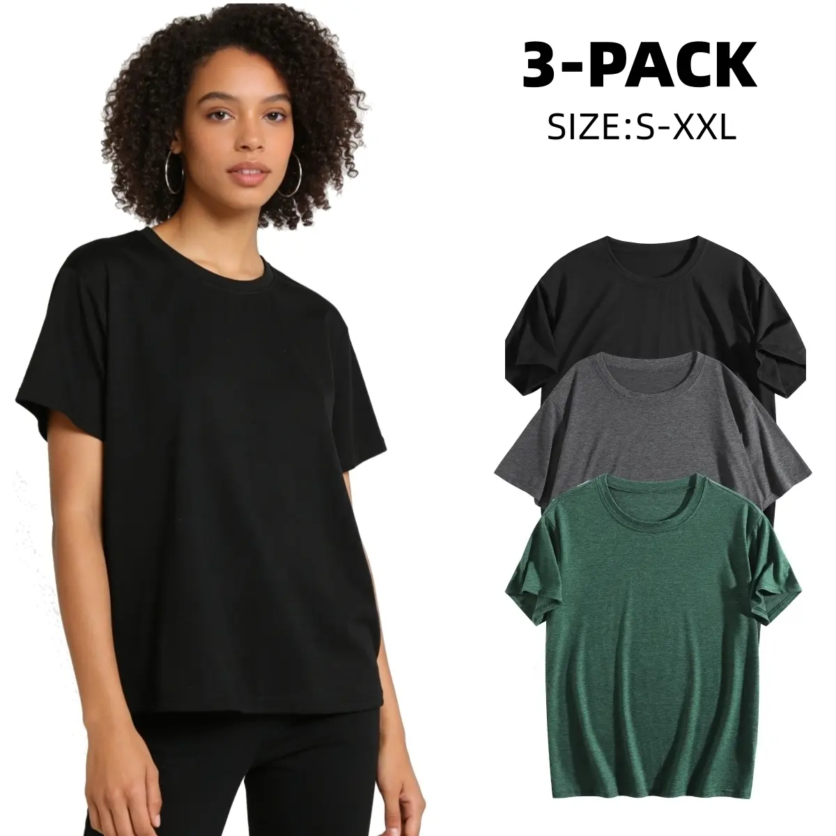 Women's 3-Pack Cotton-Blend T-Shirts, Casual Loose Fit Short Sleeve Crewneck Tops, Comfortable and Breathable Basic Essentials, Shortsleeve, Everyday, Day, Lightweight, Oversized, Fabric, Tshirt