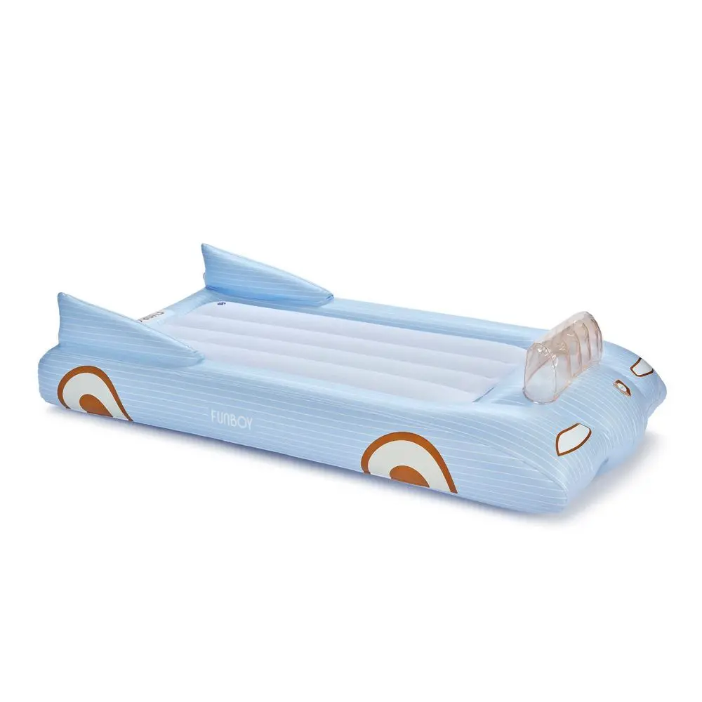 FUNBOY Blue Car 15"H Kids' Twin Inflatable Airbed - Blow Up Bed with Electric Pump for Home, Camping Use