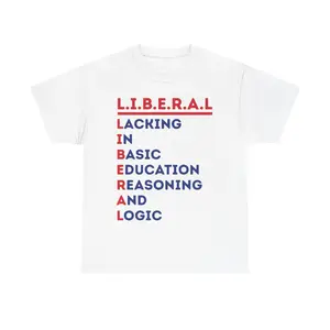 L.I.B.E.R.A.L. Acrostic Tee | Political Satire T-Shirt Casual Streetwear Top Round Neck Tshirt