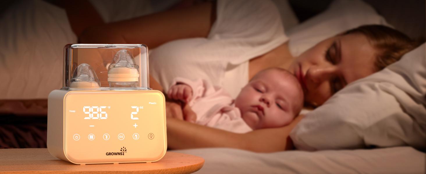 GROWNSY 10-in-1 Smart Double Baby Bottle Warmer with Precision Temp Control, Fast Heating, 24H Keep Warm, Sterilizer, Defrost, Timer & Auto Shut-off – Safe for Breastmilk/Formula/Tall Bottles – Ideal for Twins & Night Feeds – 2025