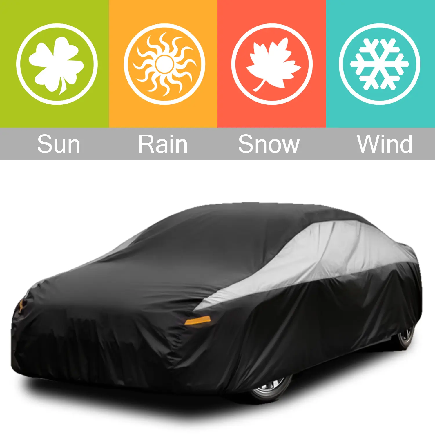 Universal Waterproof All-Purpose Car Cover for Most Sedans and SUVs - 170T 2-Tone Durable Fabric, Easy Installation, UV Protection, Dustproof, Scratch Resistant, Car Paint Protection, Precision Double Thread Sewing, All-Weather Indoor/Outdoor Use, Quick I