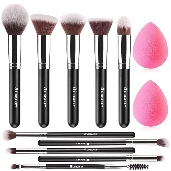 BEAKEY 10pcs+2pcs Tap Paw Makeup Brush Set, Glam Blend 10-Piece & Assortment Brush Sets & Kits for Beginners,back to school