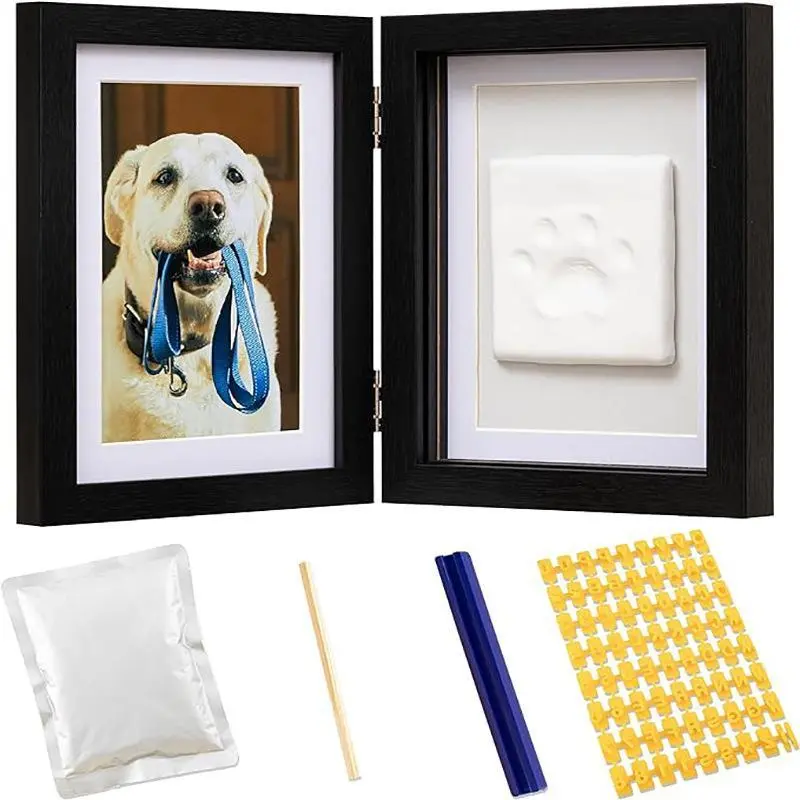 Pet Paw Print Keepsake Kit with 7-Inch Photo Frame & Clay Mold, DIY Hand and Footprint Memory Box for Dogs & Cats, Perfect Pet Memorial