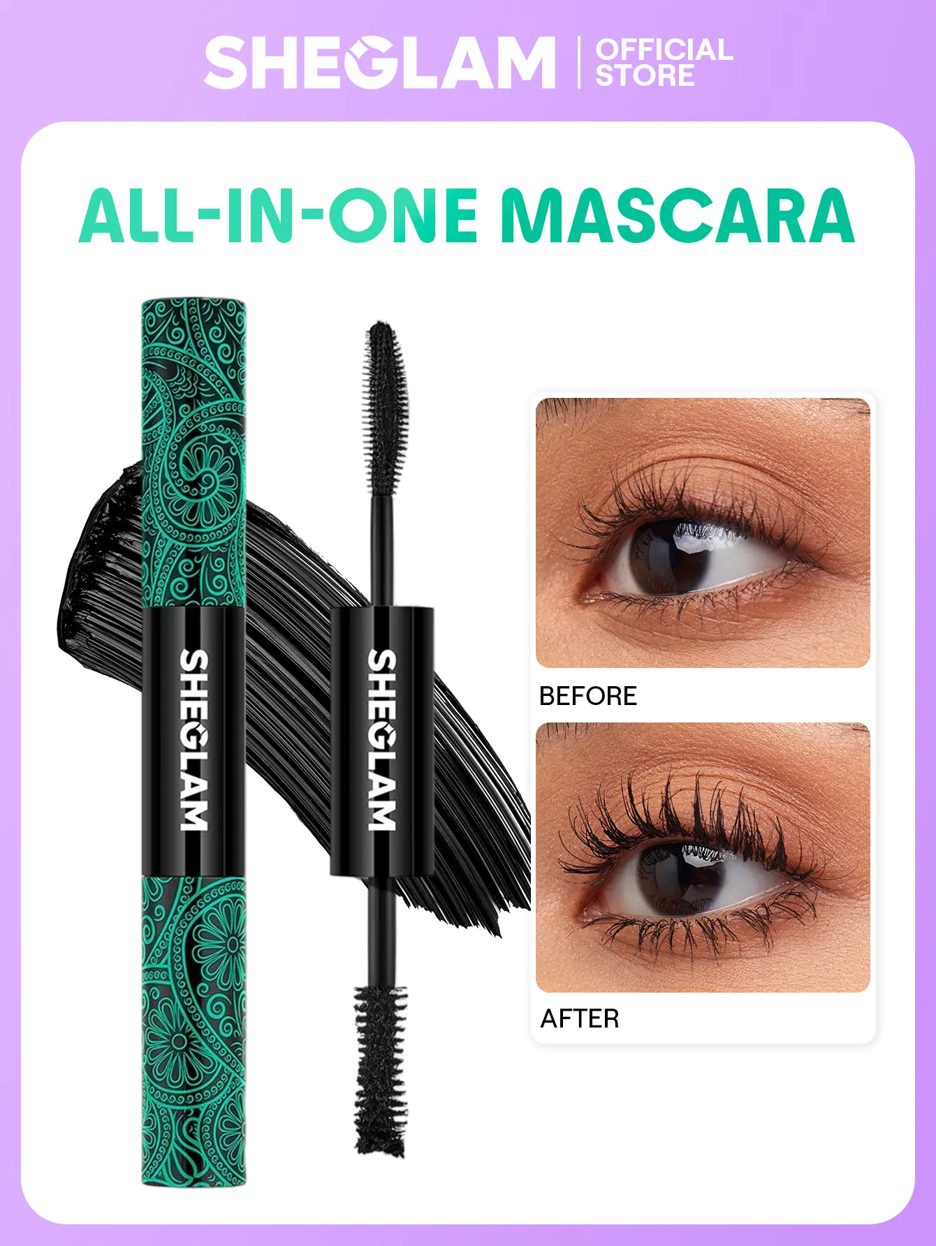 SHEGLAM All-In-One Volume Length Mascara Washable Quick Drying Black Mascara Eyelash Enhancer Makeup