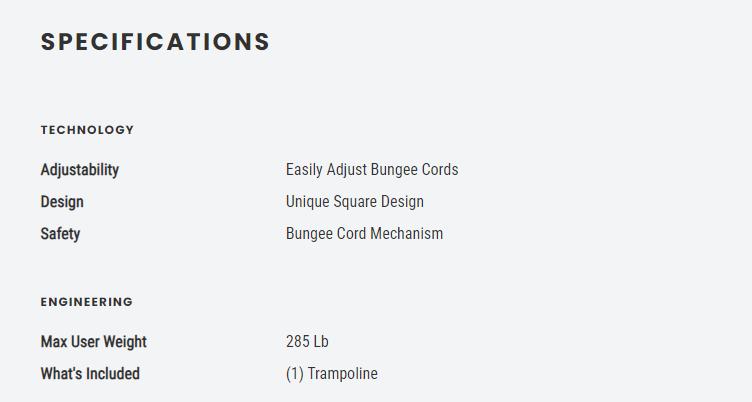 Sunny Health & Fitness Fitness Trampoline, Home Gym Workout Fitness, 36" or 40" Square Mini Rebounder, Adjustable Elastic, Quiet Indoor/Outdoor, Easy Assembly, 285 lbs Capacity