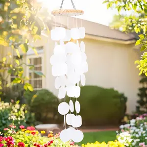Shell Wind Chimes for Outside - Handcrafted Capiz Shell Windchime Coastal Decor for Indoor/Outdoors, Garden,Yard,Coastal,Beach Decor, Women Mother’s DayGift