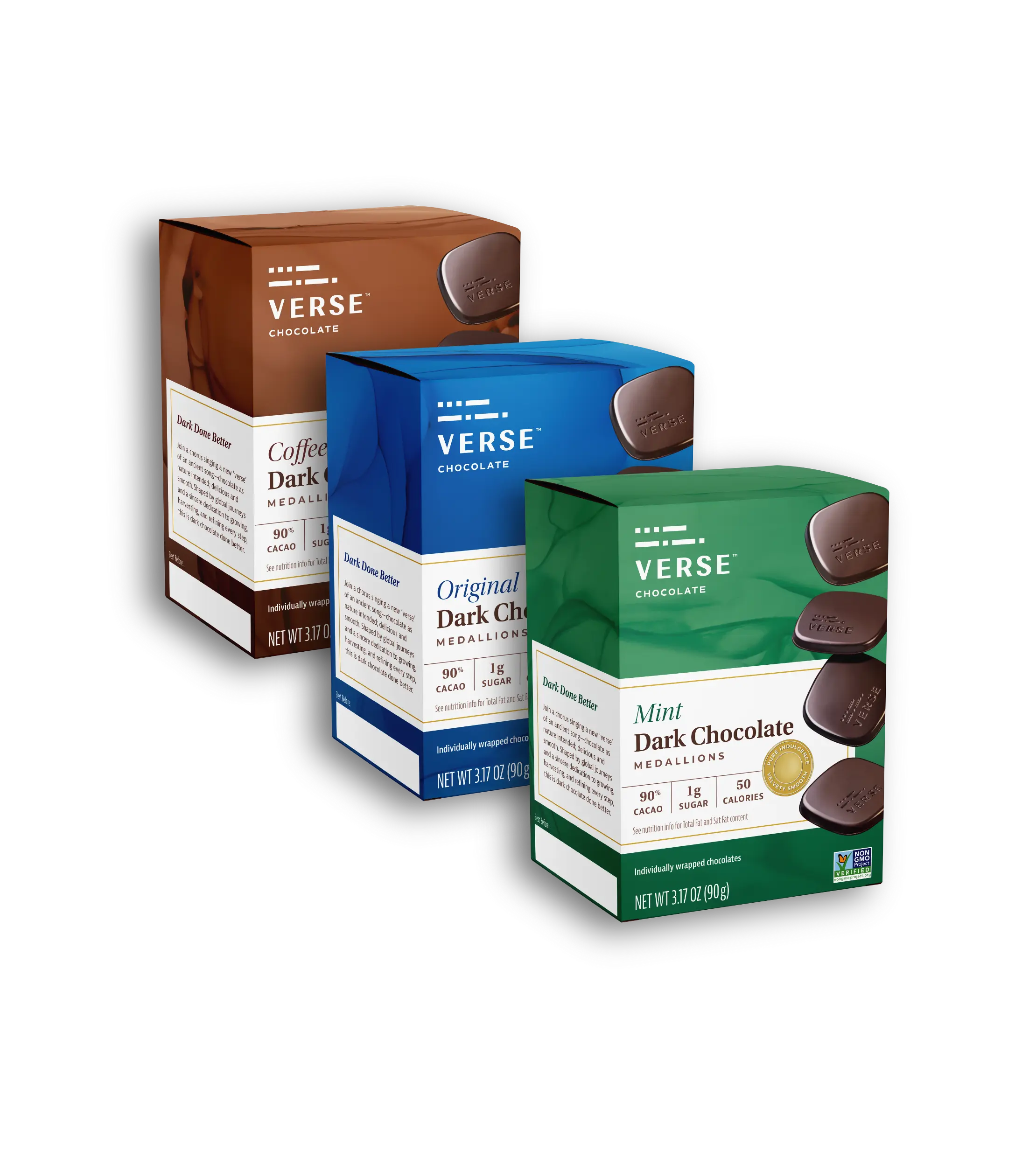 Verse Variety Pack 90% Dark Chocolate Squares (3PK)