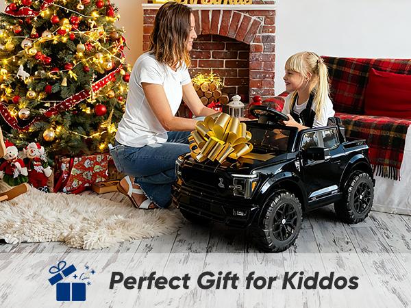 Hikiddo Kids Ride on Car Licensed Ford-Shelby F-150 24V Electric Car Toys for Kids Toddlers w Remote 400W Motor with Bluetooth Music Player Storage Trunk & Three Point Safety Belt