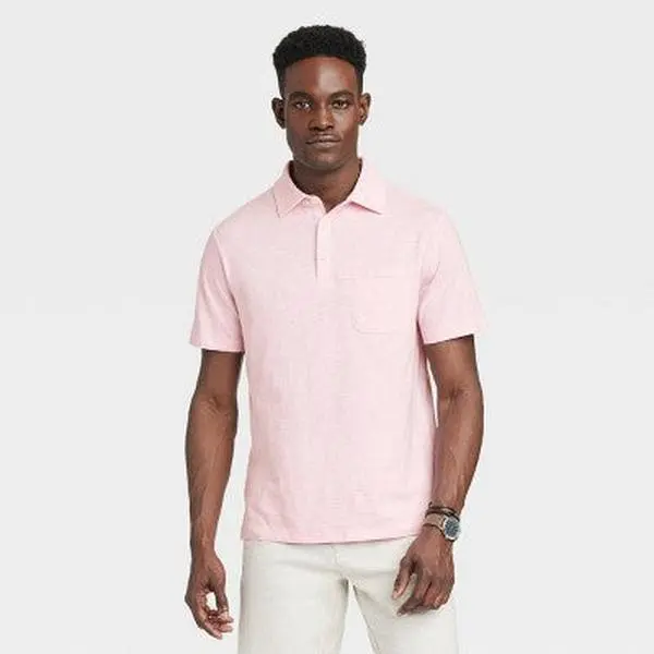 Men's Slub Jersey Polo Shirt - Goodfellow & Co Pink L