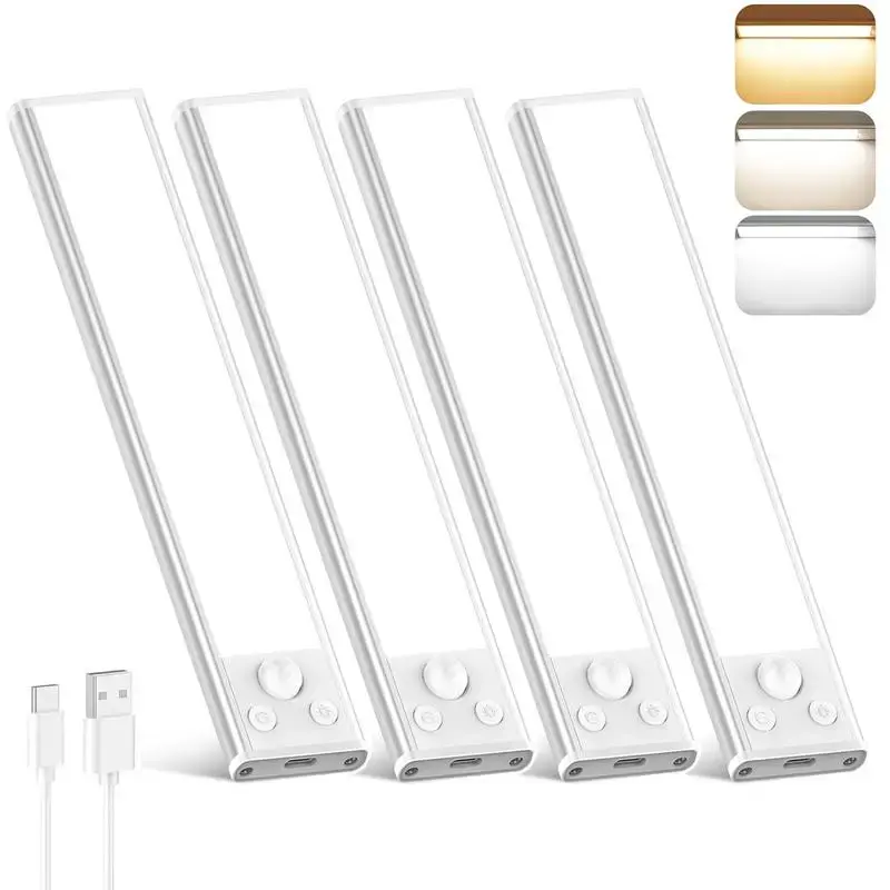 Under Cabinet Lights, 4 Pack Motion Sensor LED, Wireless USB Rechargeable Sticky Closet Lights, Under Counter Lights for Kitchen, Wardrobe, Hallway, Stairs, Valentine's Day, Dimmable