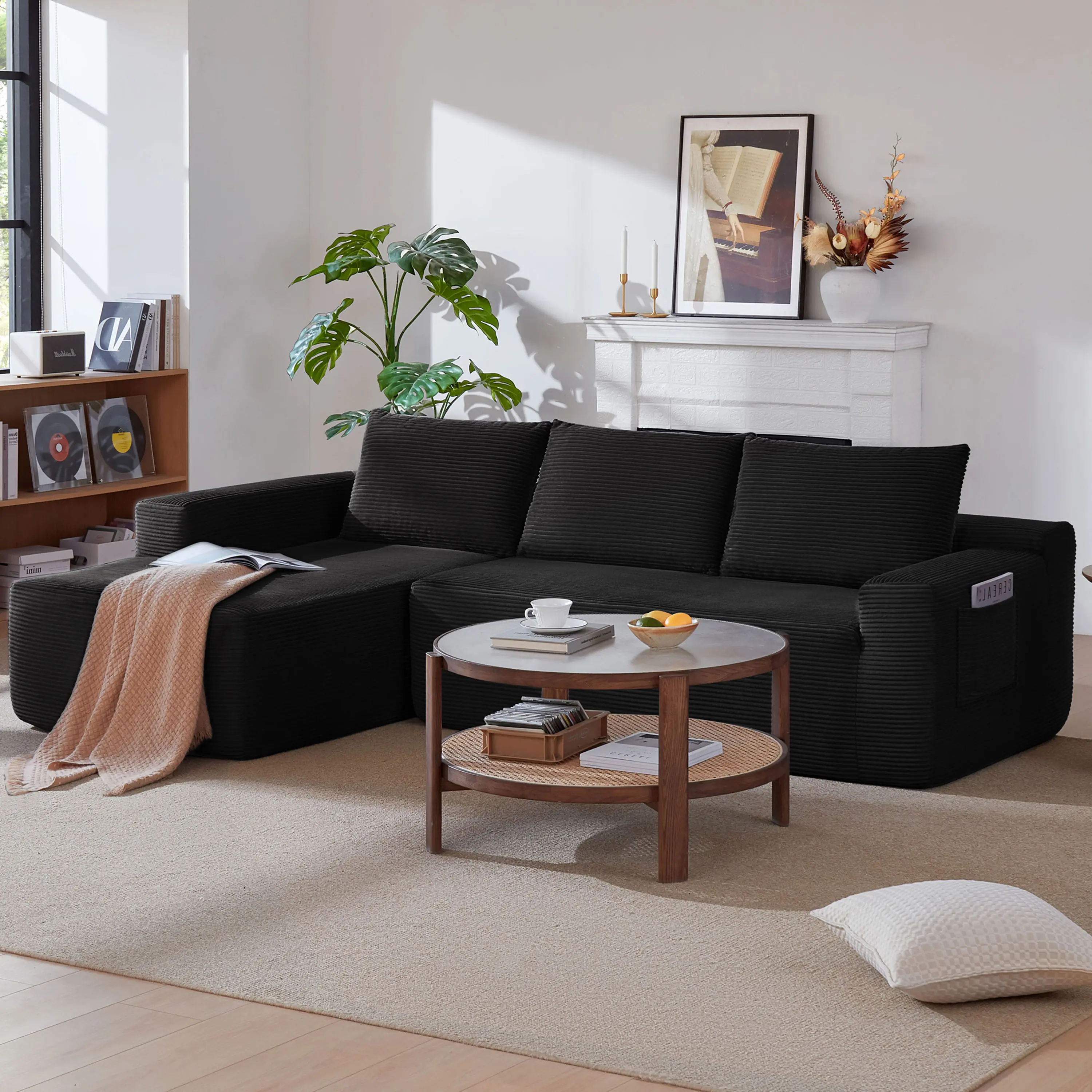 Left+Black+Corduroy+Spring + Foam + 3 Seat