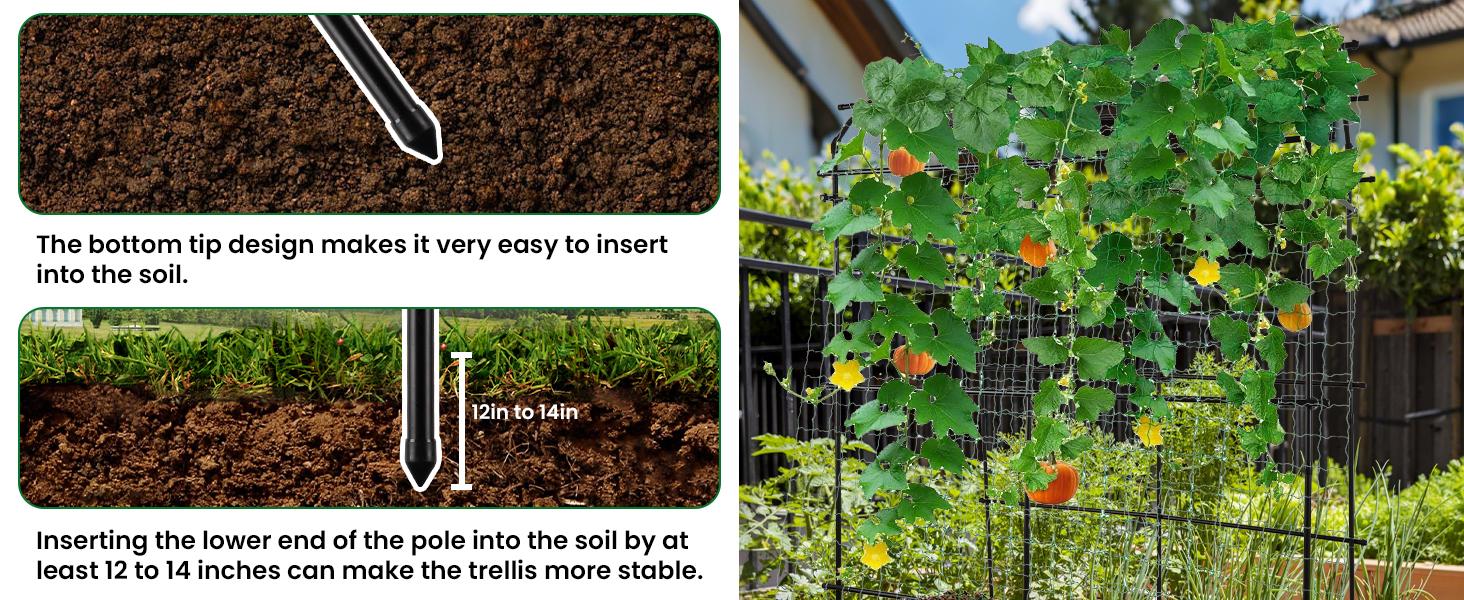 Garden Arch Trellis for Climbing Plants Outdoor 4/5/7/7.5FT Polyethylene-Coated Stainless Steel U-Shape Large Rustproof Easy Assembly Cucumber Trellis for Raised Bed Black