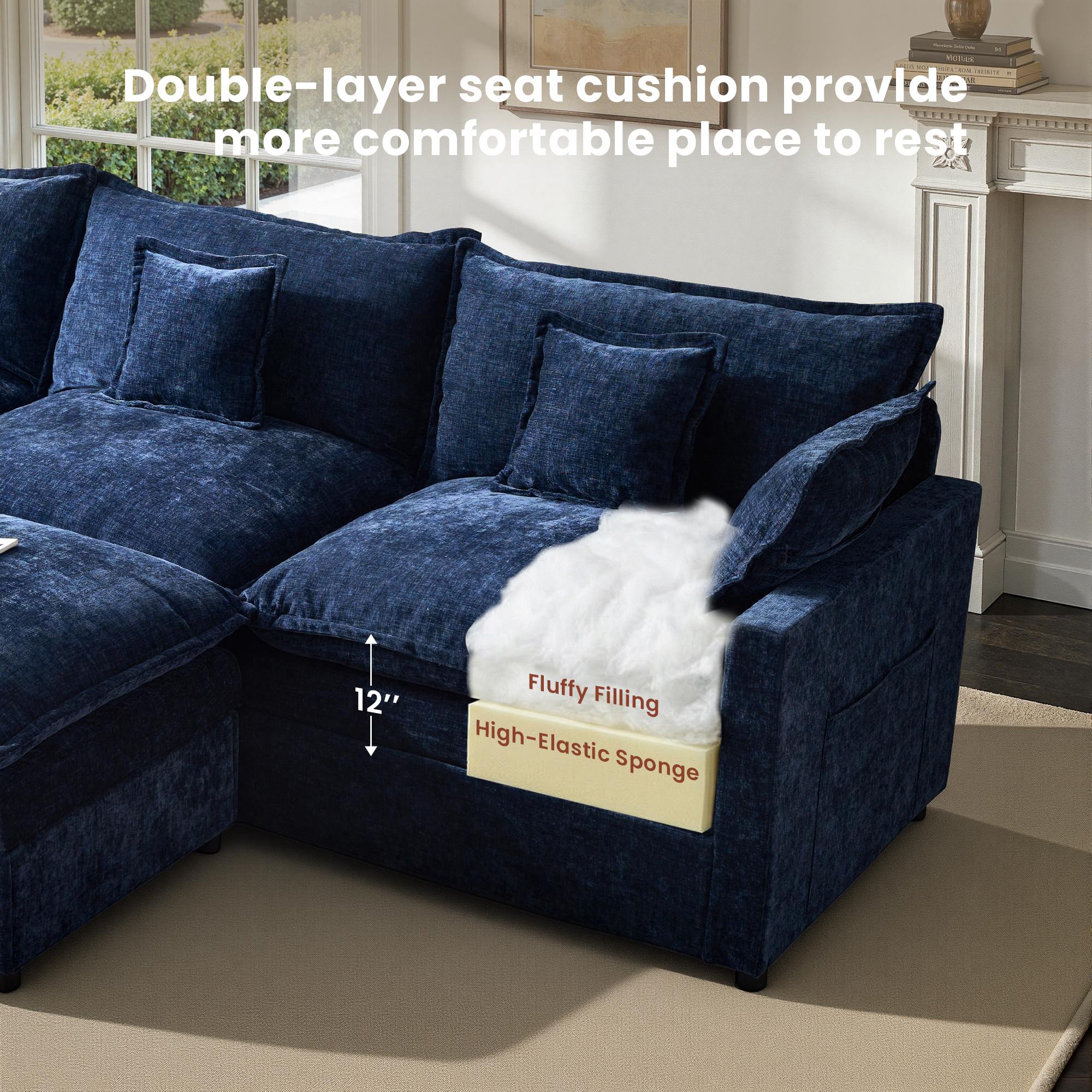 【2/3 Packages Shipping】Ovios 143" U-Shaped Modular Sectional Sofa with 2 Ottomans, Comfy Chenille Cloud Couch, Deep Seat Sofa Bed with 5 Pillows for Living Room, Bedroom & Apartment