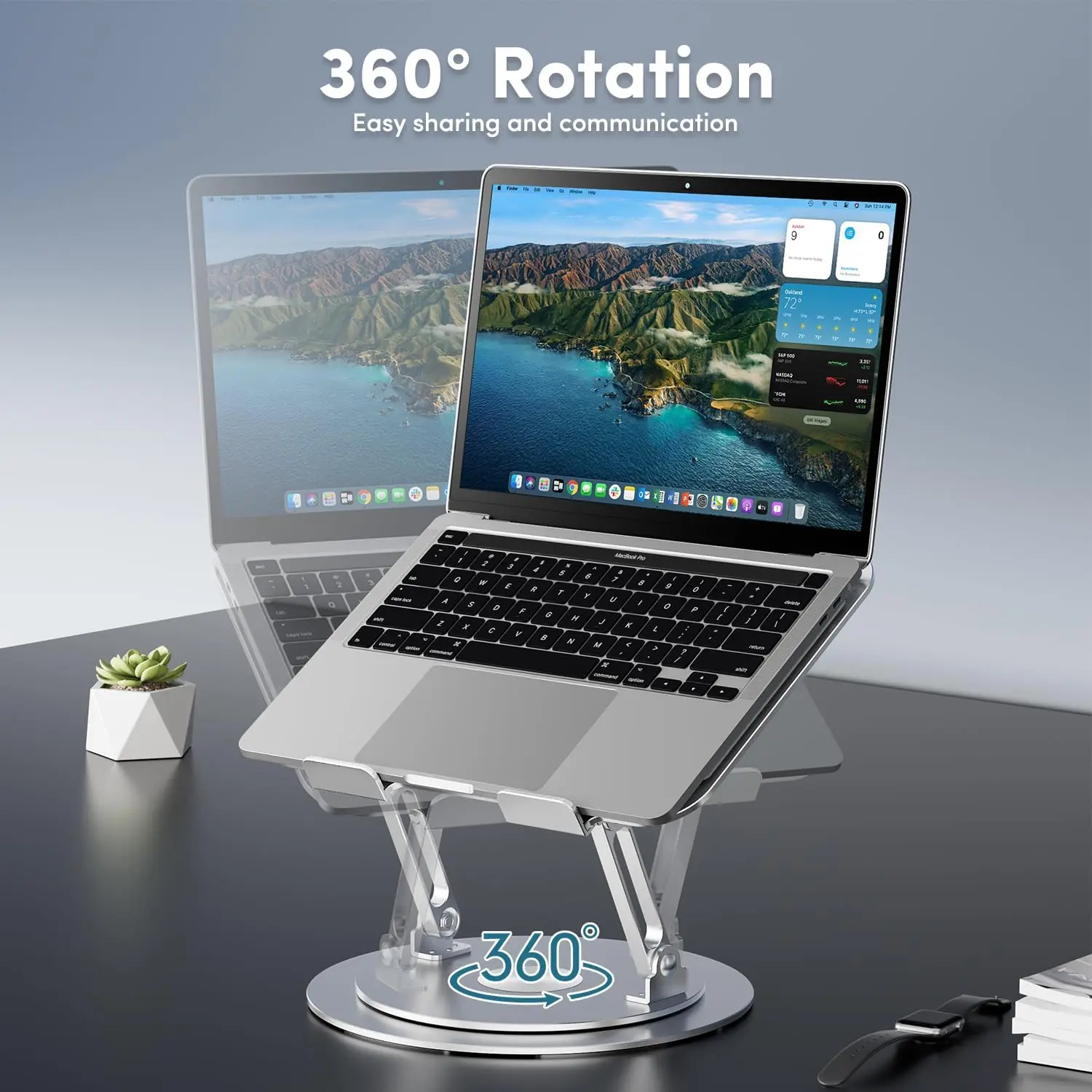 360° Rotating Laptop Stand Adjustable Foldable Aluminum Laptop Stand, 2-in-1 Multifunctional Laptop Stand Hub for Gaming laptop & Mobile stand,Gray,back to school,back to school haul