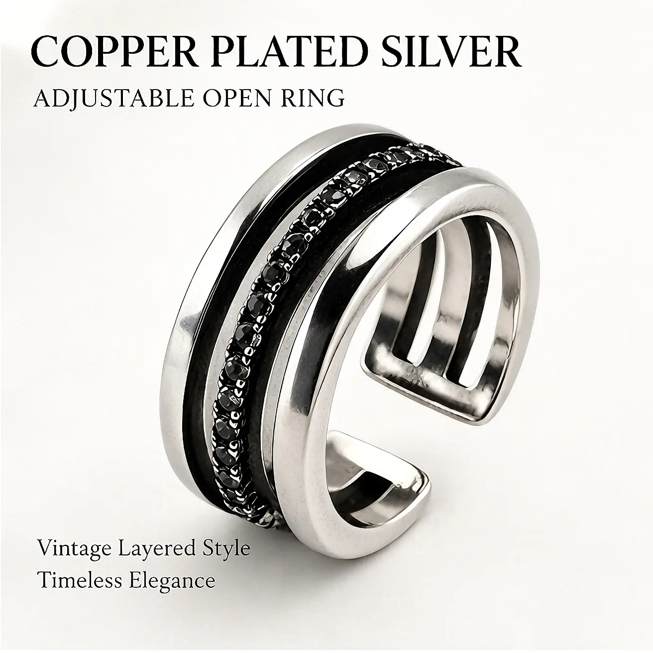 Adjustable Open Thumb Ring, Copper Silver Plated Shiny Triple Braided Chunky Band Y2K Vintage Fashion Jewelry For Women, Elegant Gift For Her For Daily Birthday Promise Anniversary Occasions