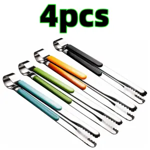 4 pcs 10inch Stainless Steel Kitchen Tongs Non-Slip Metal Food Tongs With Comfort Grip for BBQ, Grilling and Serving Beauty & Personal Care