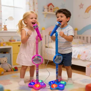 Adjustable stand karaoke microphone, microphone toy with phone/MP3 connection cable, karaoke machine toy with lights, singing machine toy, music toy, girl's birthday gift Stage Led Portable Child Vibrant