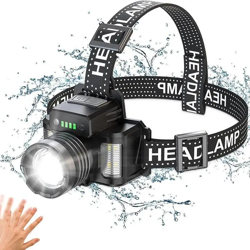 Outdoor Portable LED Flash Light, 2000lm LED Headlight USB Rechargeable Headlamp Built-in Type C Charging with Output Charge Indicator Induction Headlight for Camping, Running, Fishing, Hiking, Reading & Outoor Sports High Power Flashlights