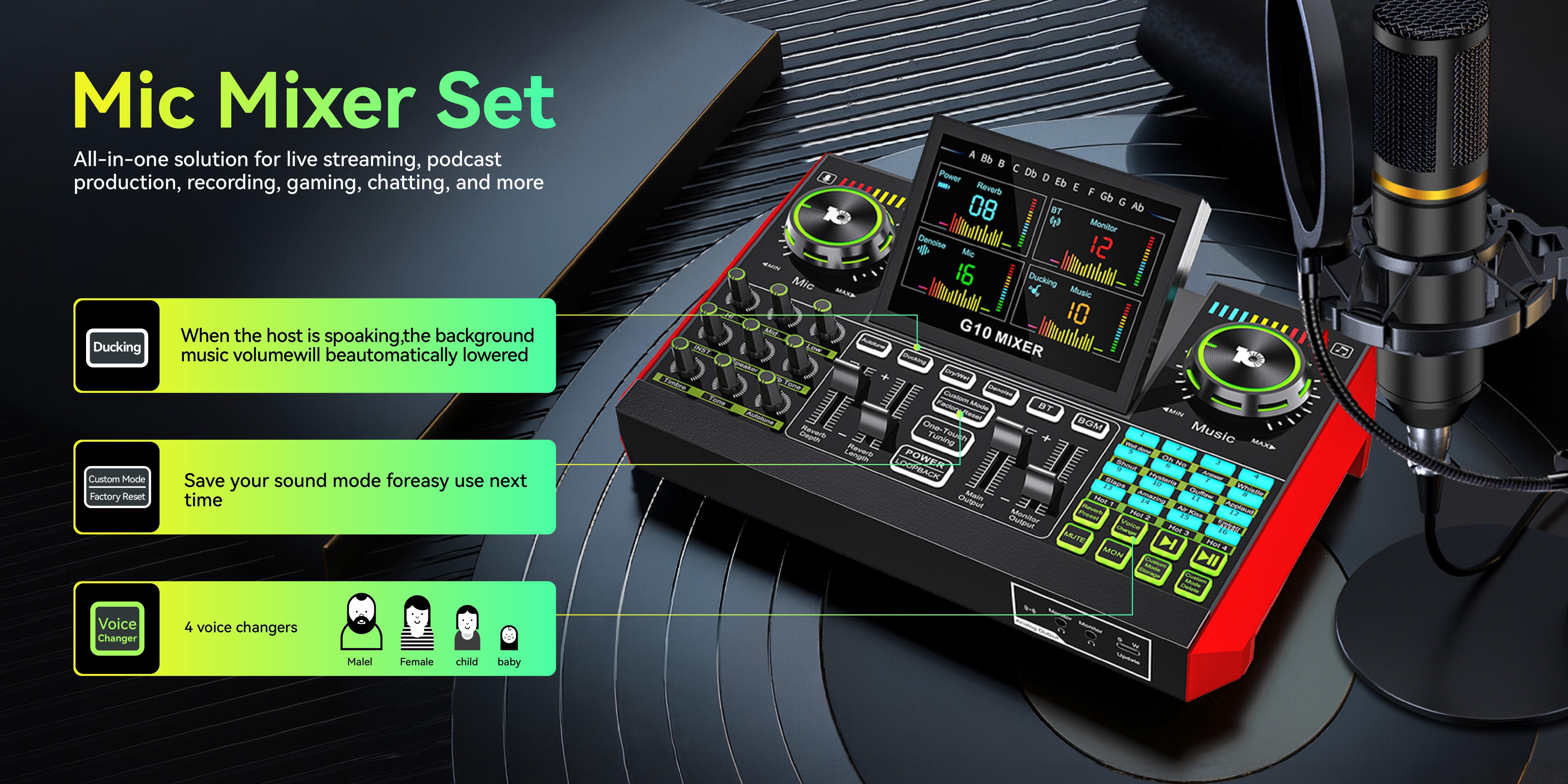 【Used】Tenlamp G10-BM800 Sound Card Kit, Custom Sound Effects, with Condenser Microphone, for Live Streaming, Gaming, Singing Podcast Equipment, 2-Level Noise Reduction, Computer Audio Mixer