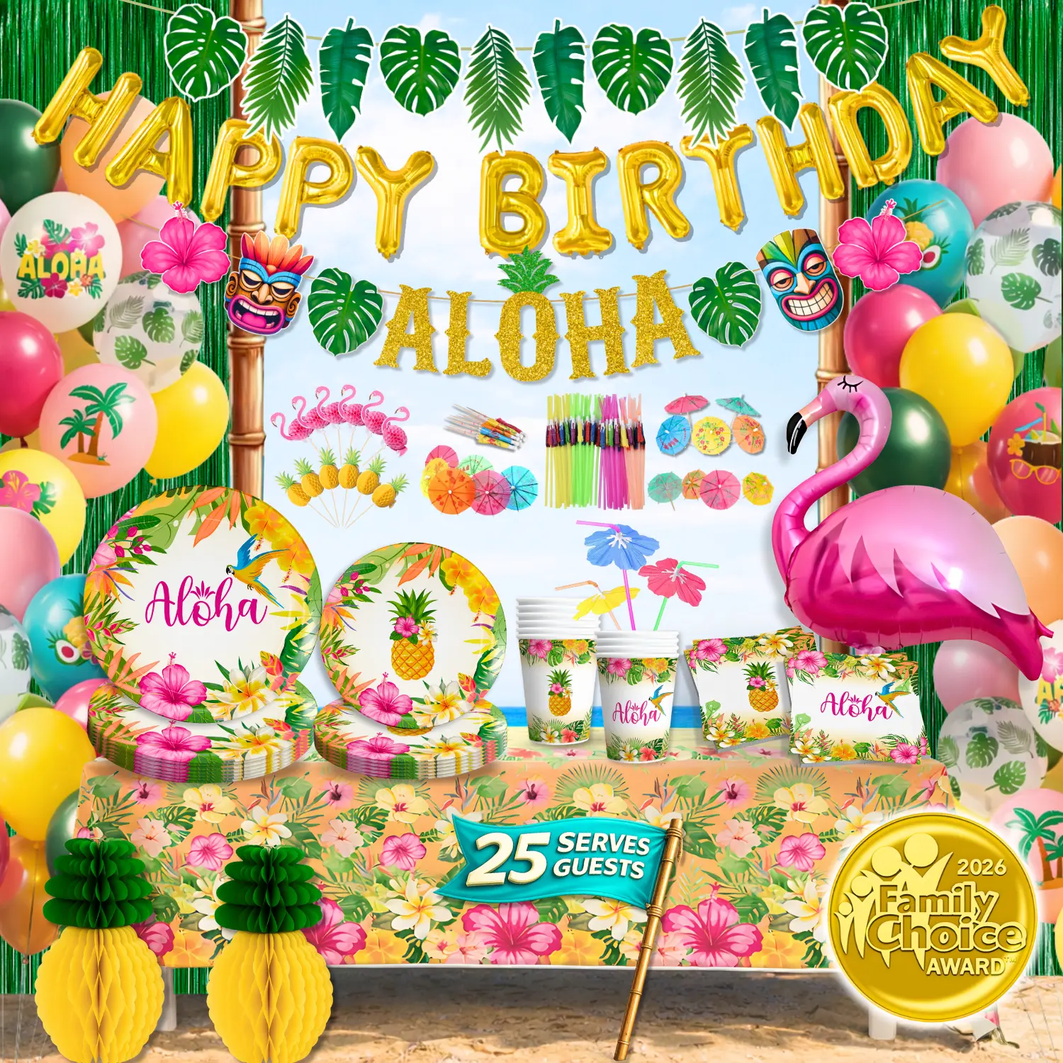 Tropical Luau Birthday Party Decorations for 25 Guests