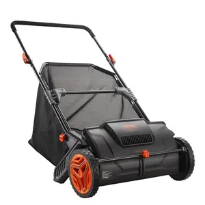 VEVOR Push Lawn Sweeper 21 inch Leaf & Grass Collector with 3.5 cu ft Mesh Hopper Bag 2 Spinning Brushes Adjustable Height for Efficient Cleaning Heavy Duty Plastic Wheels