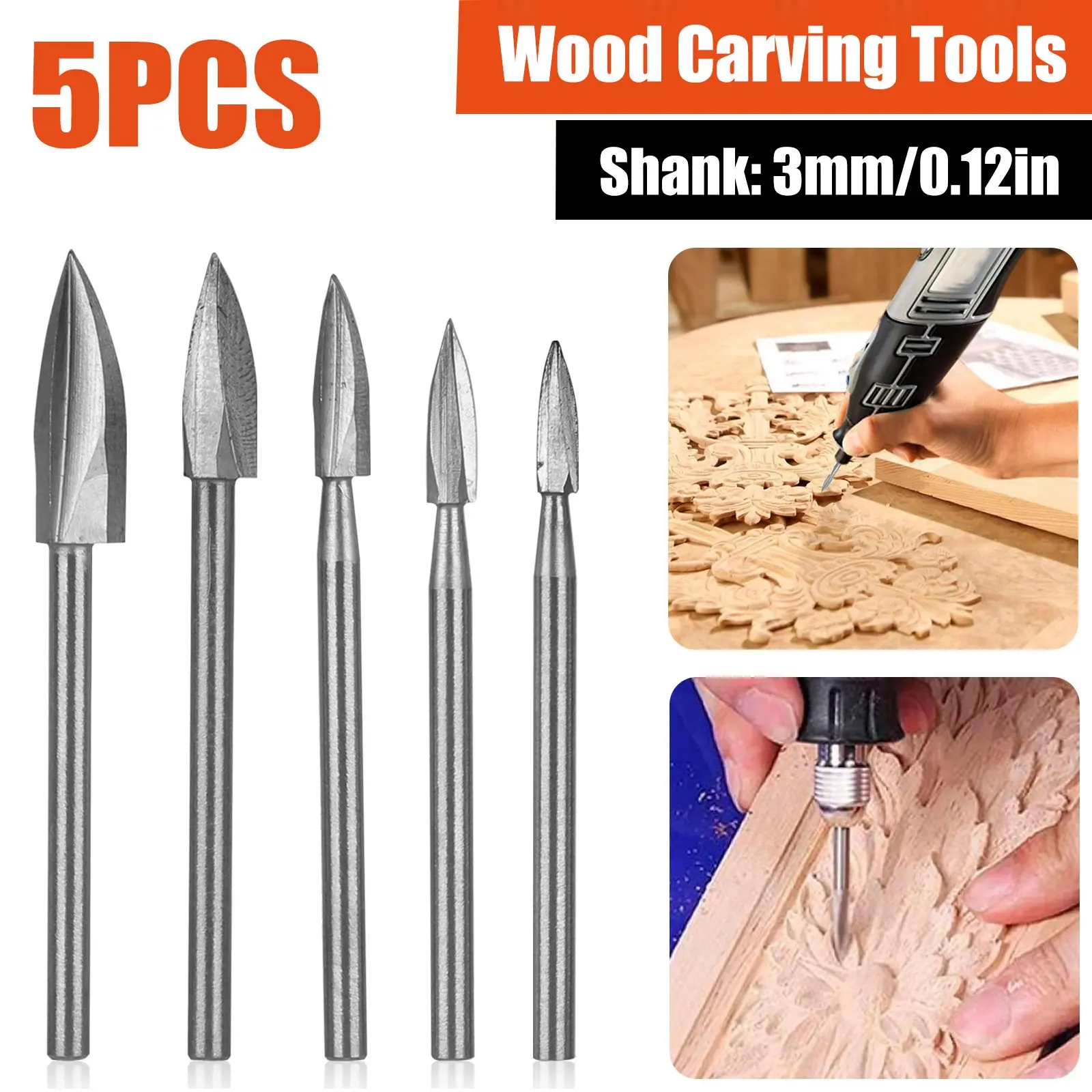 5Pcs Wood Carving Twist Drill Bit Set - High Speed Steel Engraving Cutter Tool Kit,Wood Crafts Grinding Woodworking Tool for DIY Model Micro Sculpture