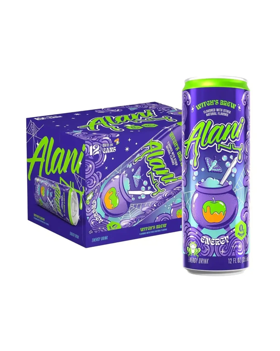 Alani Nu WITCH'S BREW Flavored Energy Drink, 12-Pack 12 oz Cans, 200mg Caffeine, Antioxidants, Biotin, B Vitamins, 0 Sugar, 15 Calories or Less, Sweet & Refreshing Caffeinated Beverage