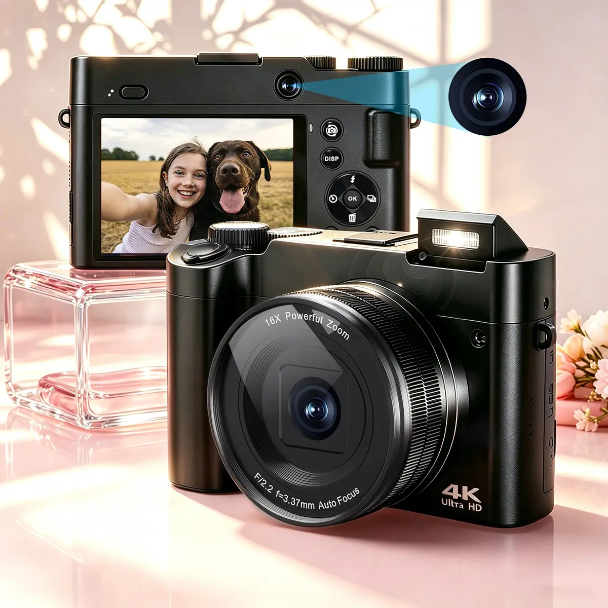 CAMKORY 4K Digital Vlogging Camera for Travel, Outdoor Photography and Vacation Videos, 64MP Camera with Dual Lens, Autofocus, Anti-Shake, 16X Zoom, 32GB Card, A Battery, Compact Camera for Beginners, Digital Cam, Contentcreator #Summervibes #Summerwins
