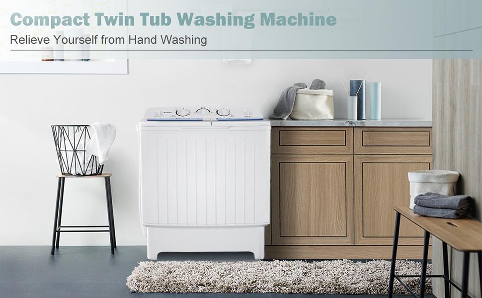 Costway- Compact Twin Tub Washing Machine for Home Use