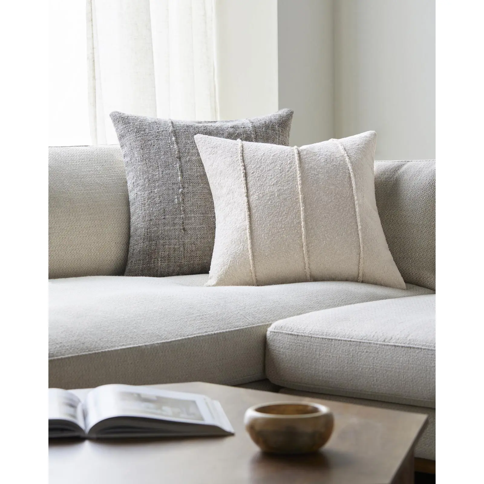 Livabliss Becki Owens x Mindy Modern Textured Stripe Accent Pillow, Square Cotton Cushion with Removable Design, Square Cushion, Removable Cushion