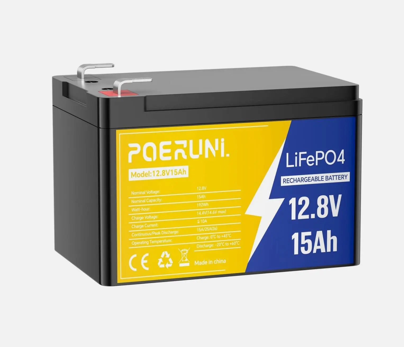 12V 15Ah LiFePO4 Deep Cycle Rechargeable Battery, Eco-Friendly Lithium Battery with Reliable BMS Protection
