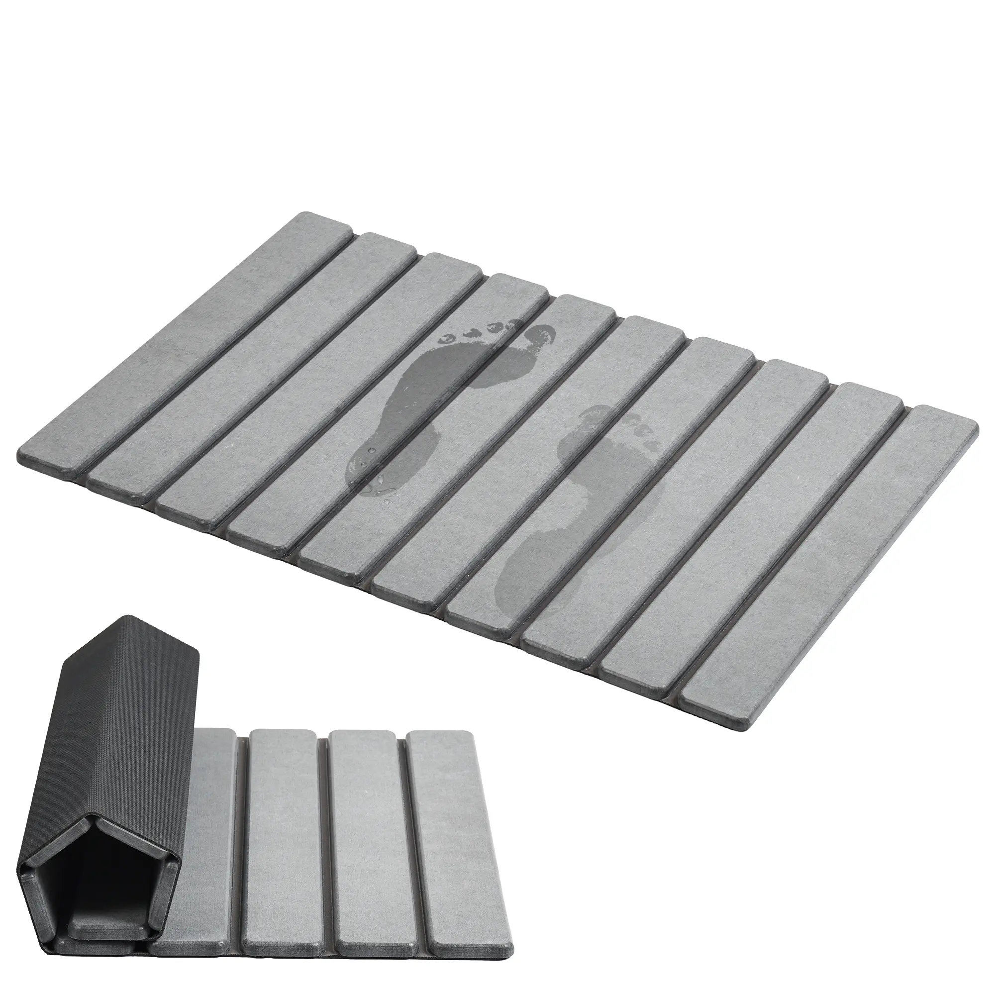Foldable Stone Bath Mat, Super Absorbent Diatomaceous Earth Mats, Non-Slip 23.6 x 15.5 Inch Quick Drying Mat, Compact and Easy to Store Bath Mats for Bathroom, Easy to Clean, Grey
