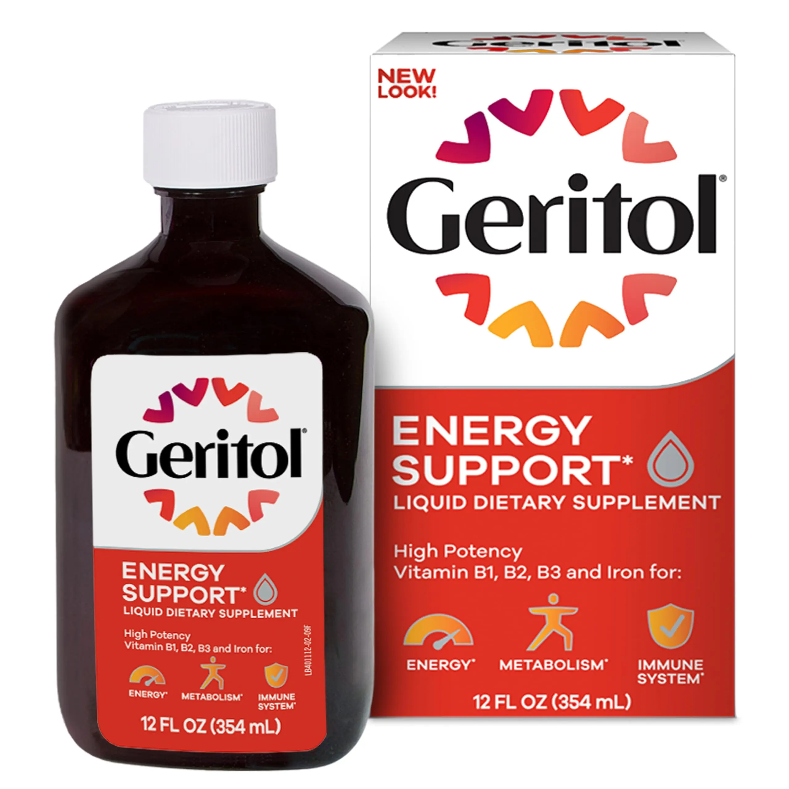 Geritol Liquid Vitamin & Iron Supplement for Adults - Daily Supplemental Nutrition Support, High-Potency B Vitamins (B1,B6,B12), Minerals, Energy & Metabolism Support, Safe to Swallow, Pleasant-Tasting, No Artificial Sweeteners, Non-GMO, 12 Oz