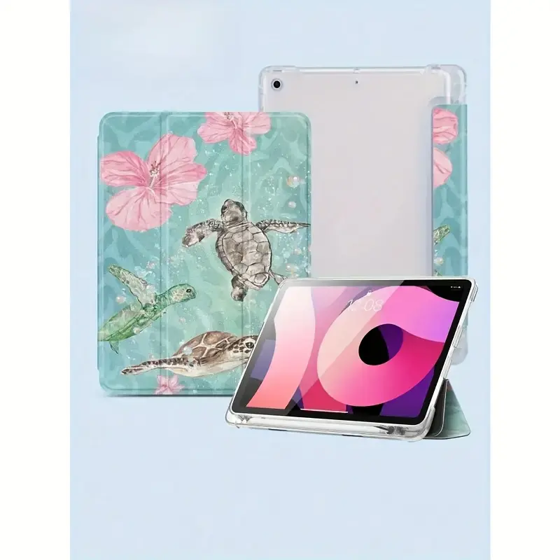 Cute Pink for Lotus Turtle for Case for iPad for 2021, Standable Tablet Cover Compatible with 9th Gen 10. 2 Inch & Air 5 (with Pencil Slot), Transparent Shockproof Protective Shell Suitable for Apple 2020 2020, 11-inch M3 / A16, Study Accessory