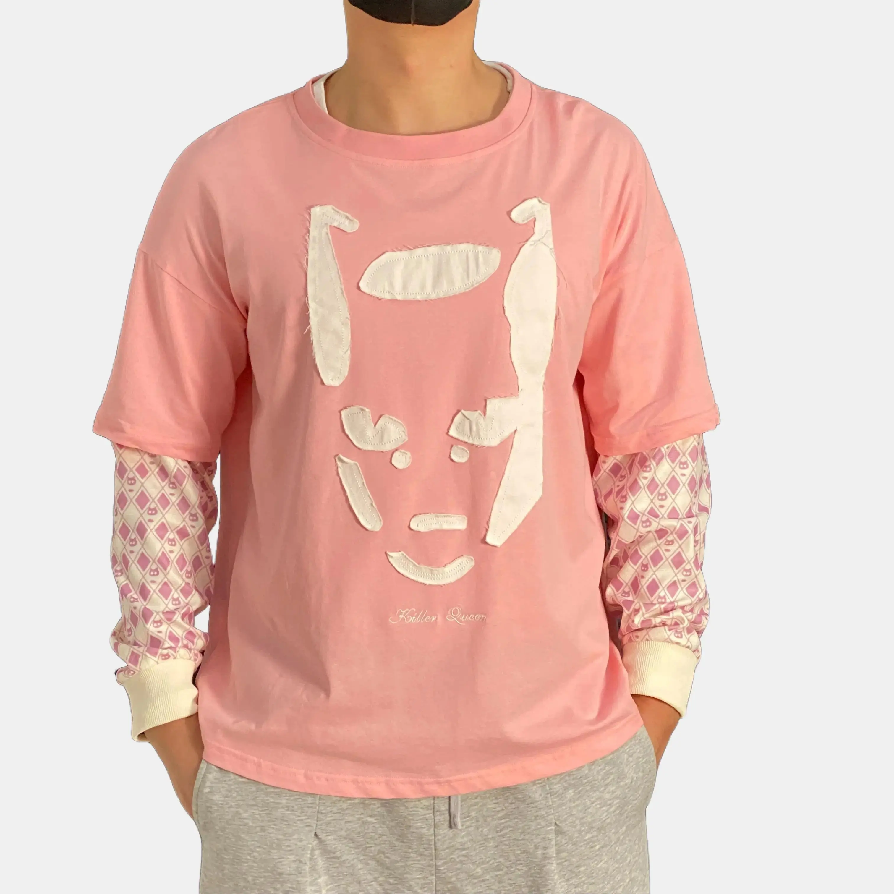 Killer Queen JoJo's Bizarre Adventure Anime Print 2 in 1 Double Layer Long Sleeve Sweatshirt, Casual Regular Fit Round Neck Pullover for Fall & Winter