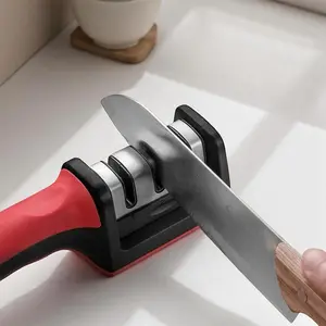 Portable 3 Stage Knife Sharpener, Anti-slip Sharpening Tool for Easy Repairing, Restoring and Polishing Blades vegetable fish
